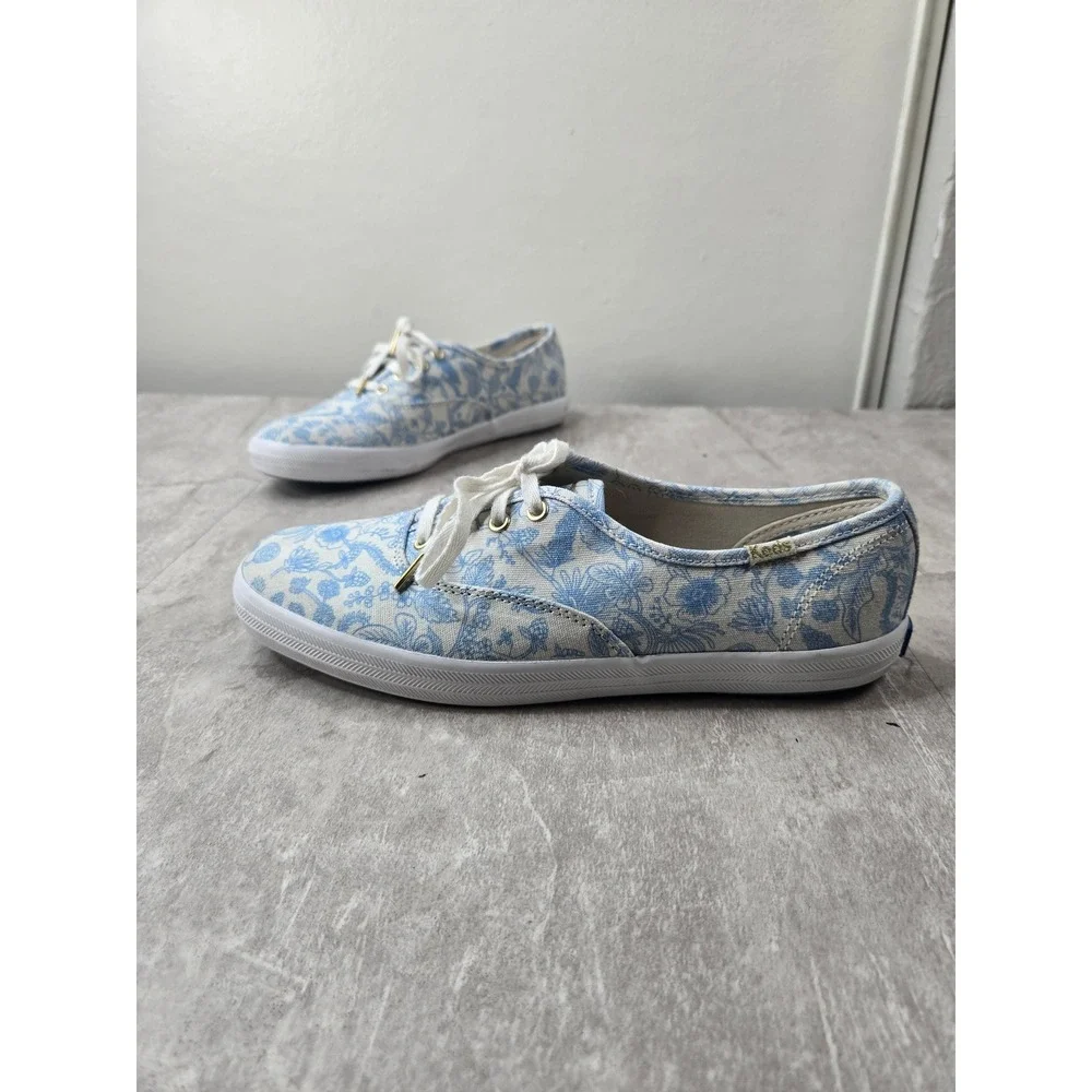 Keds x Rifle Paper Sneakers 6 Blue Floral Canvas Lace Up Shoes Cottage Coquette
